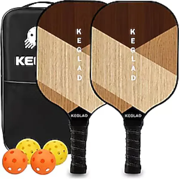 KEGLAD Pickleball kürekler, hafif pickleball seti, 2'li grafit pickleball küreği, yastık saplı, 4 pickleball topu ve 1 pickleball çantası, pickleball raketi, erkekler ve kadınlar için hediyeler