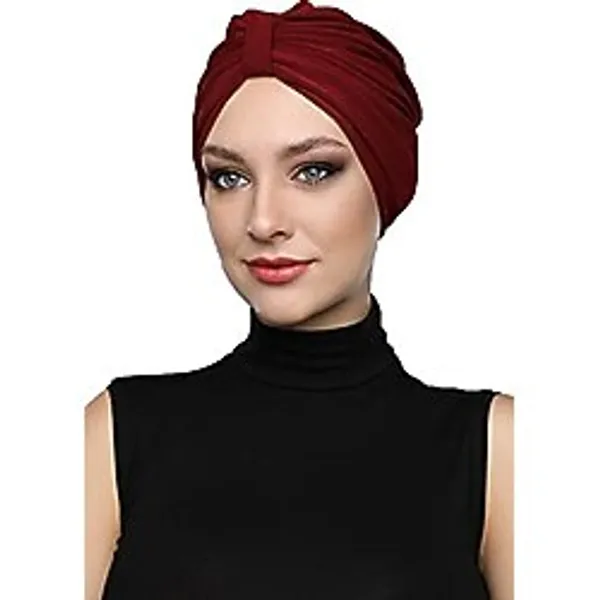 Kelebek Astarlı Bordo Hazır Türban Tesettür Havuz Bonesi