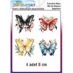 Kelebek Çiçek Ütü İle Yapışan Tekstil Dtf Baskı 1990