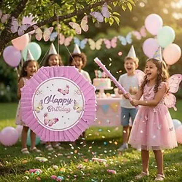 Kelebek Pinyata Pembe Sopalı Doğum Günü Parti Oyunu Şeker Doldurulabilir Set
