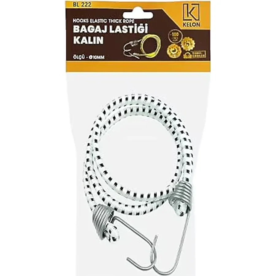 Kelon Bagaj Lastiği, Bagaj Gergisi, Elastik Halat, Kanca, 10 mm Kalınlık, Bagaj Lastiği, Güçlü Çekiş, Dayanıklı ve Esnek, 100 cm (Çok Renkli)