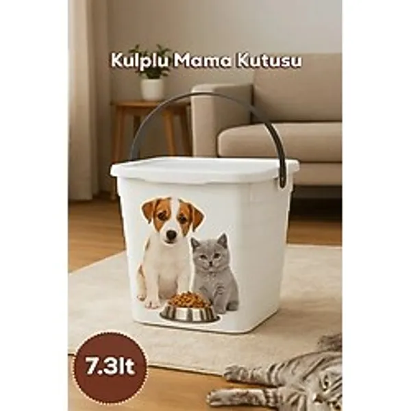 Kendinden Etiketli Çok Amaçlı Kedi Köpek Mama Kovası Kapaklı Saklama Kutusu Kabı 7,3lt