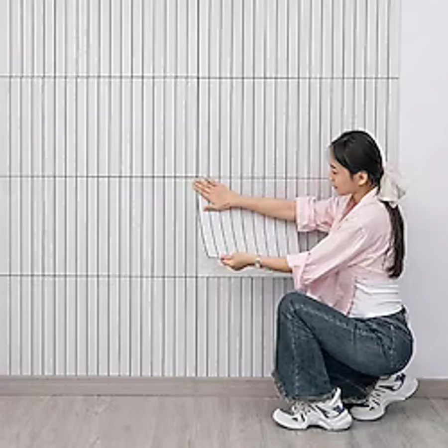 Kendinden Yapışkanlı Ahşap Duvar Çıtası Desenli Duvar Paneli 30x60cm (1, beyaz)