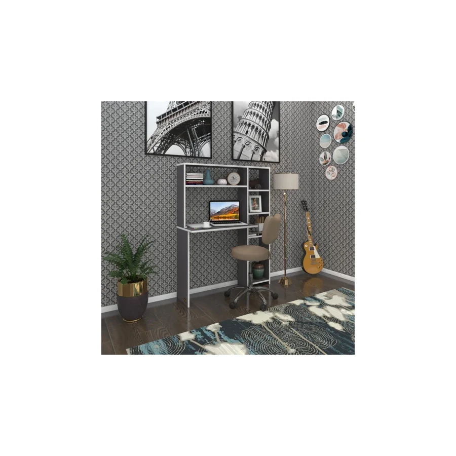 Kenzlife bilgisayar çalışma masası prost gri 140x100x20 kitaplık sağda ofis sekreter laptop