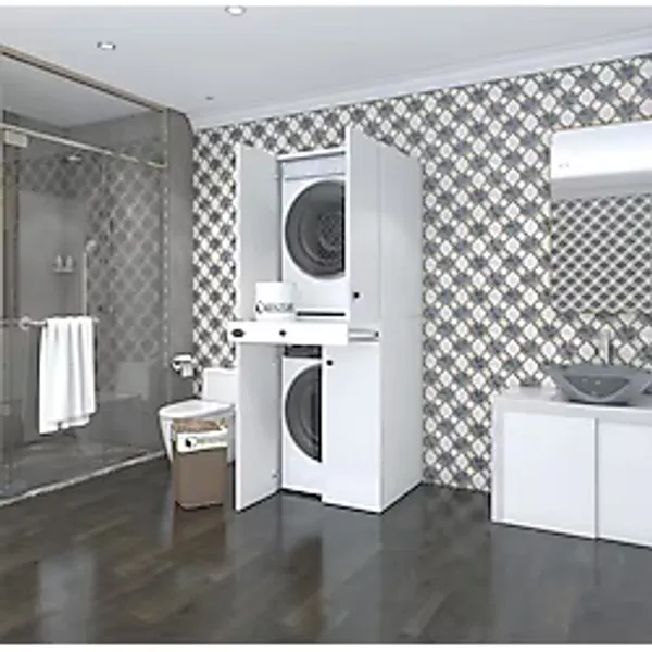 Kenzlife çamaşır-kurutma makinesi dolabı el kindi byz 187x070x60 çekmeceli kapaklı banyo - Beyaz