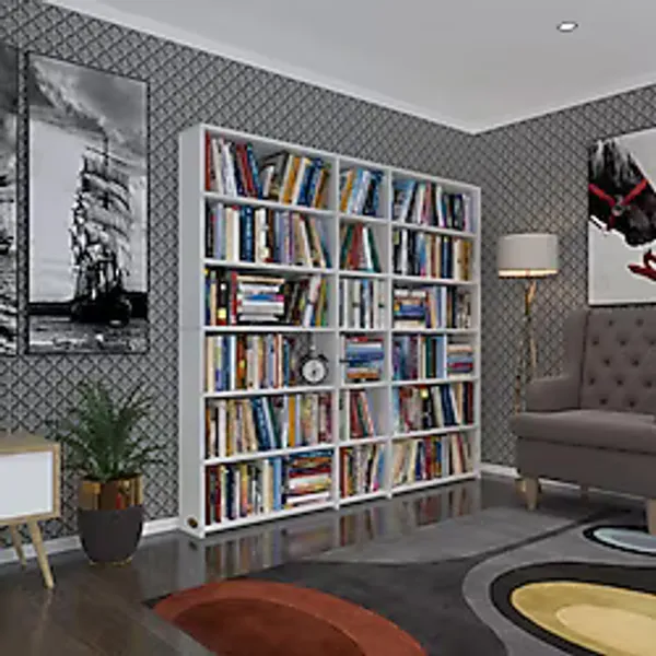 Kenzlife Kitaplik Super Ga 180x200x19 Byz 6 Katli 3 Bolme Cift Bolme Opsiyonlu Ofis Mutfak Banyo Dolabi Arkaliksiz