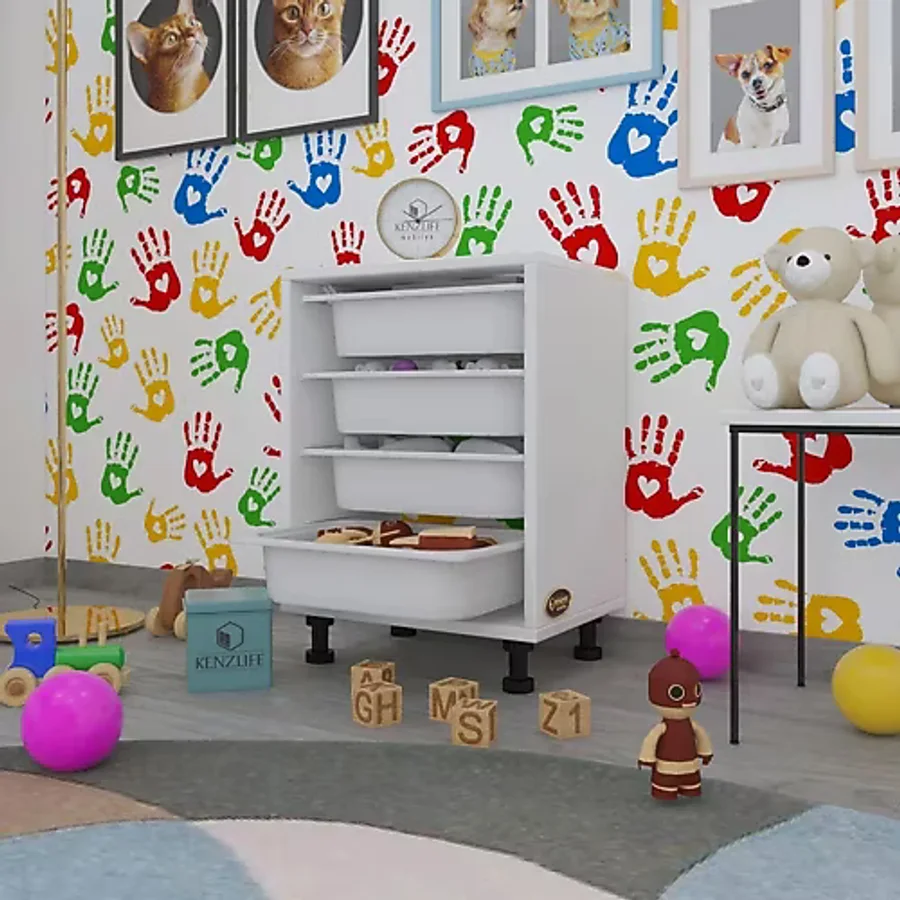 Kenzlife Sepetli Mutfak Dolabi Ruberu Byz 062X45x30 Banyo Oyuncak Çamaşır Beyaz 4 Lu Sepet