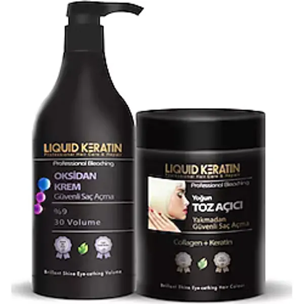 Keratinli Gri Toz Açıcı Ve Oksidan Kremli Set (YAKMADAN EVDE KOLAY SAÇ RENGİ AÇMA) 1000ml Kuaför Boy