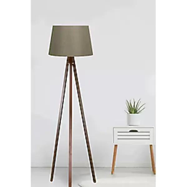 Keten Başlıklı Kumaş Lambader Mdf Ayak Yeşil Kahve Ly583