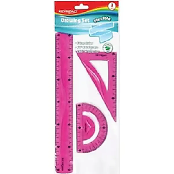 Keyroad Esnek Çizim Seti Flexible KR971417 Cetvel İletki Gönye Pembe