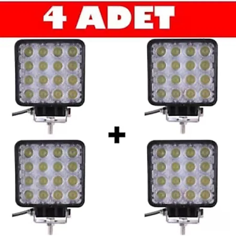 Kgn Off Road Sis Farı Sis Lambası 16 Led Kare 4'lü Paket Su Geçirmez