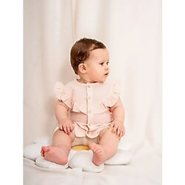 Kidaxi Şile Bezi Gömlek ve Şort Takımı - 3-24 Ay Yazlık Bebek Set - Somon - 9 - 12 Ay