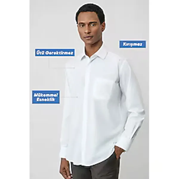 Kiğılı Uzun Kol Regular Fit Klasik Yaka Cepli Pamuklu Non Iron Ütü Gerektirmeyen Gömlek