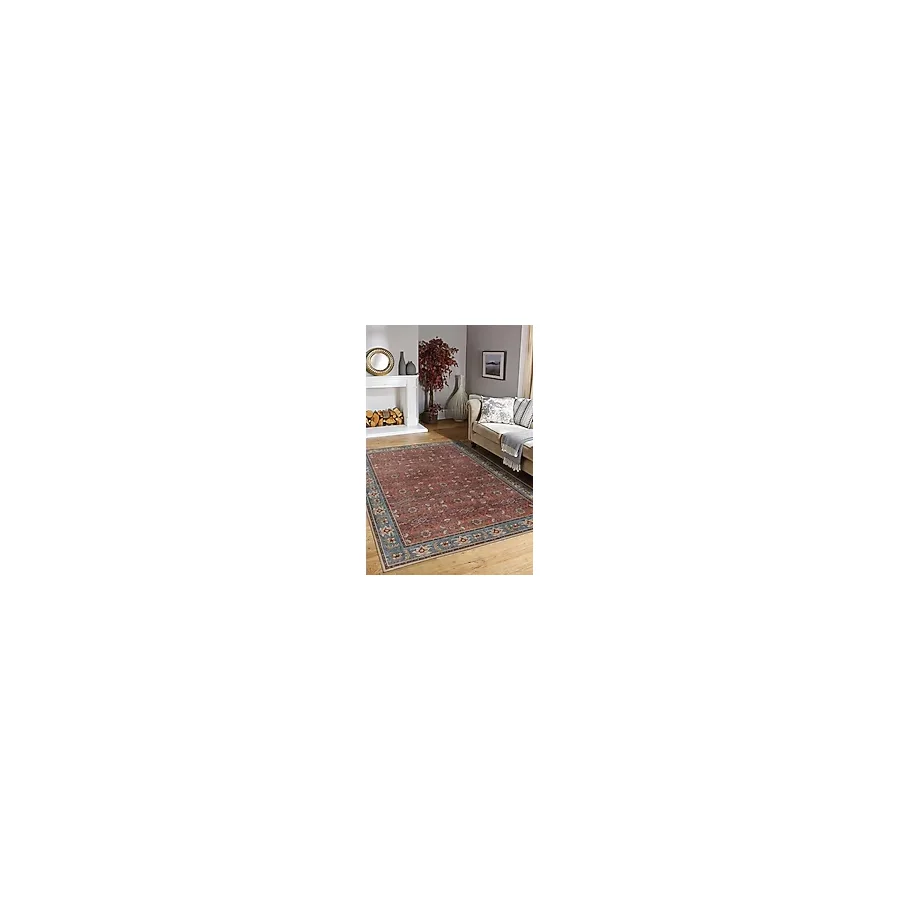 Kılıfı Çerçeveli Mavi Polyester Dikdörtgen Modern Desenli Pamuk Makinada Yıkanabilir Hav Toz Vermez Leke Tutmayan Kaymaz Taban Dijital Makine Baskı Salon Yolluk Mutfak Halı