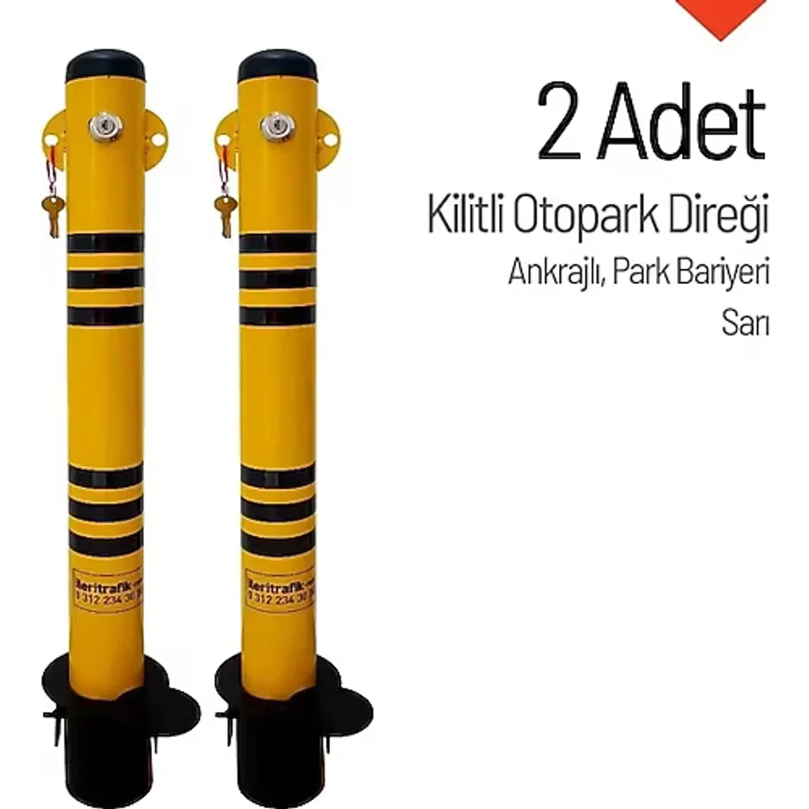 Kilitli Otopark Direği Çıkan Ankrajlı, Park Bariyeri 2li Set