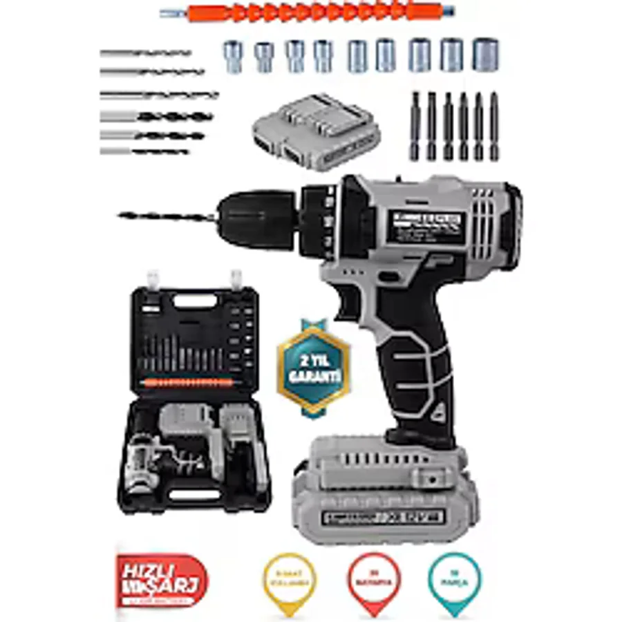 Kimmeer Plus 12V Çift Akülü Çelik Mandren Akülü Vidalama Şarjlı Matkap - DARBELİ