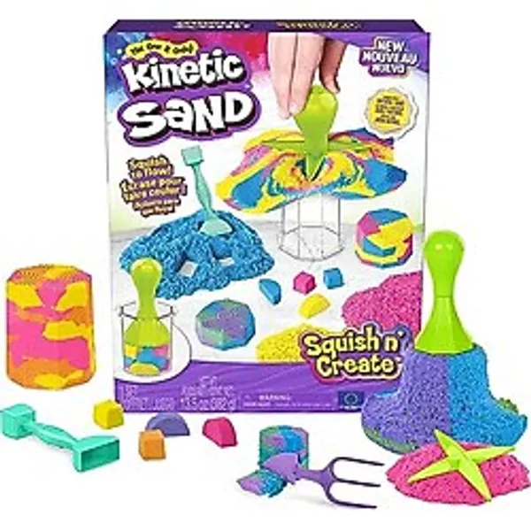 Kinetic Sand Squish N' Create Set - 382 g İsveç'ten orijinal sihirli kinetik kum, üç renkte ve yaratıcı iç mekan kum oyunu için 5 alet, 3 yaşından itibaren