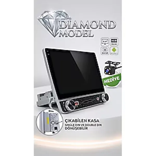 Kingwin 10.8 İnç Diamond Serisi Android Oto Teyp - 4GB RAM / 64GB - Single Din'den Double Din'e Dönüşebilen Multimedya (Geri Görüş Kamerası Hediye)