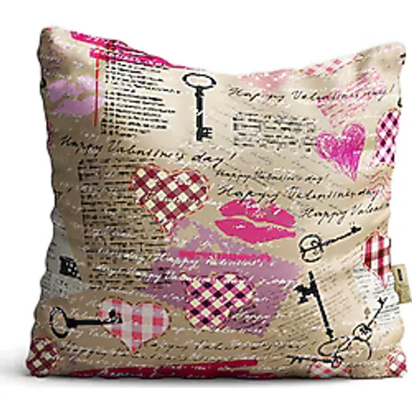 Kırlent Kılıfı 42x42cm Dekoratif Kırlent Yastık Kılıfı Anahtarlı Kalpli Modeli Lv 15