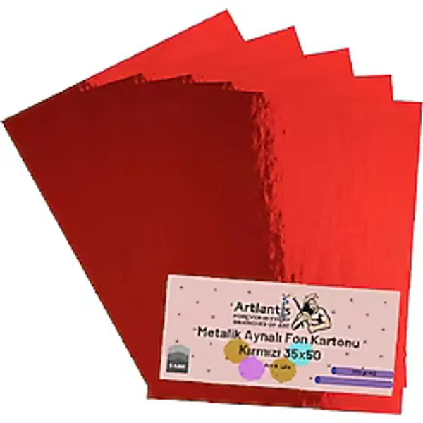 Kırmızı 35x50 Metalik Aynalı Fon Kartonu 5 Adet 1 Paket Artlantis Aynalı Metalik Fon Kartonu