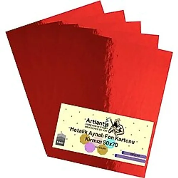 Kırmızı 50x70 Metalik Aynalı Fon Kartonu 5 Adet 1 Paket Artlantis Aynalı Metalik Fon Kartonu