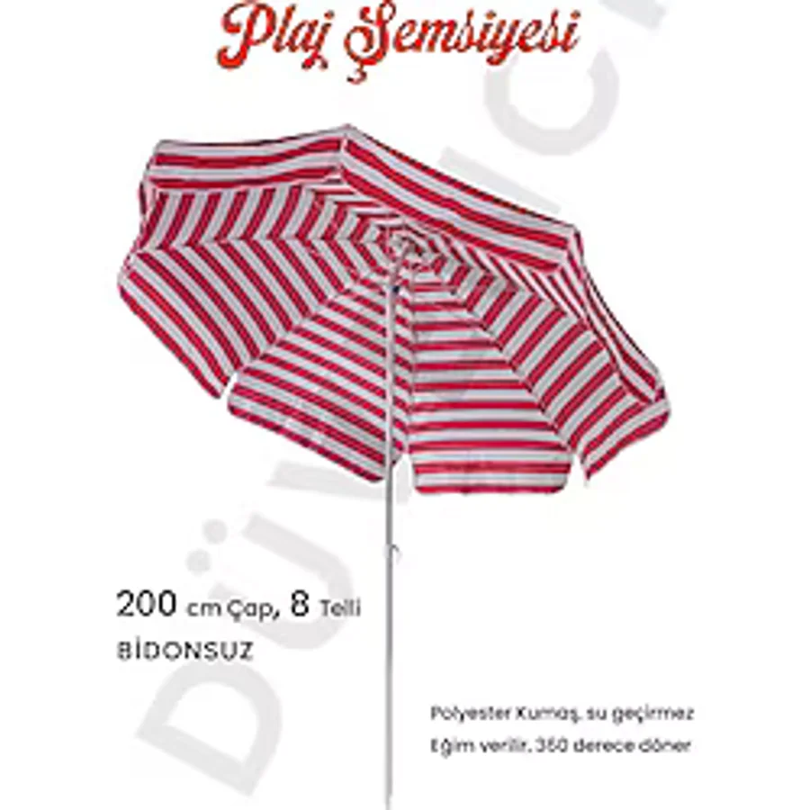 Kırmızı Beyaz 200Cm, 8 Telli Plaj Şemsiyesi