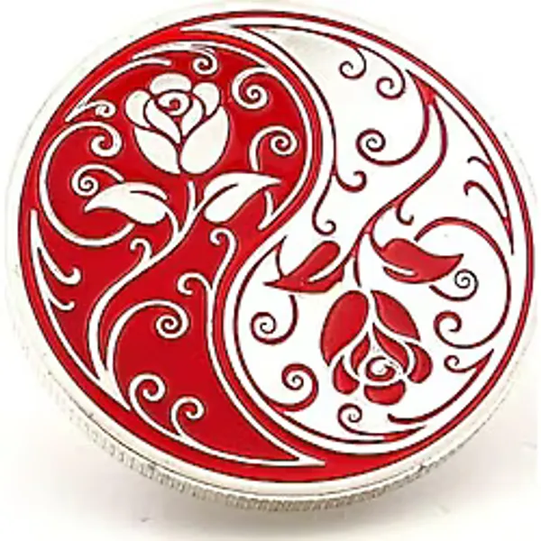 Kırmızı Beyaz Ying Yang Gül Çiçek Hatıra Koleksiyon Metal Şans Hatıra Parası Cp026