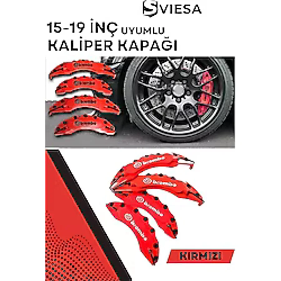 Kırmızı Kaliper Kapağı Seti (4'Lü) - Yağ Hortumlu Sportif Görünümlü Kapak Takımı