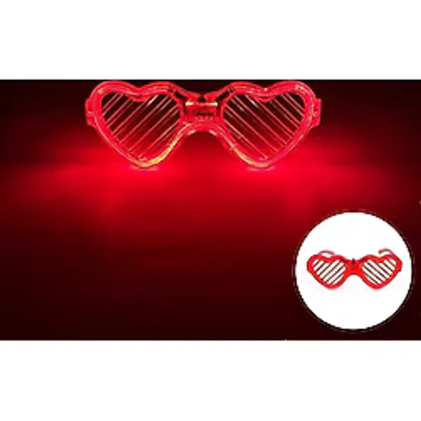 Kırmızı Led Işıklı Kalp Gözlük - 3 Modlu Parti Glow Gözlüğü