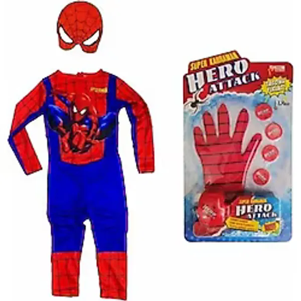 Kırmızı Mavi Baskılı Spiderman Kostümü - Örümcek Adam Kostümü + Spiderman Taso Atan Eldiven