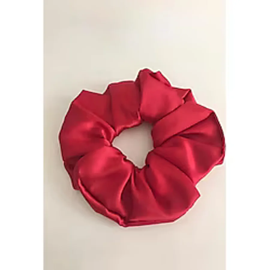 Kırmızı Saten Lastikli Scrunchie Simit Toka