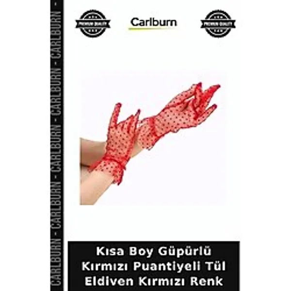 Kısa Boy Güpürlü Kırmızı Puantiyeli Tül Eldiven Kırmızı Renk Parti Giyimi Tüllü Tasarım