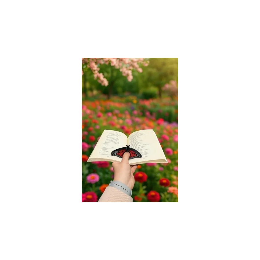 Kitap Ayracı - Sayfa Tutucu - Tek El Kitap Okuma Aparatı (Kırmızı Kelebek)