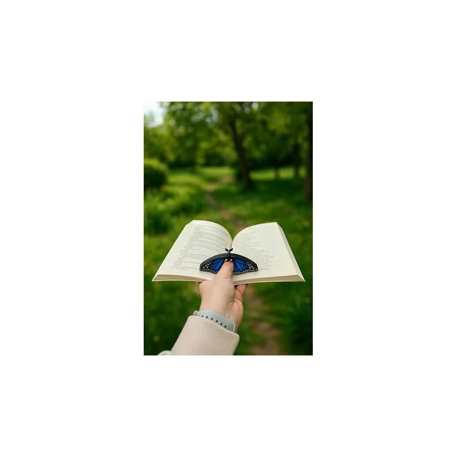 Kitap Ayracı - Sayfa Tutucu - Tek El Kitap Okuma Aparatı (Mavi Kelebek)