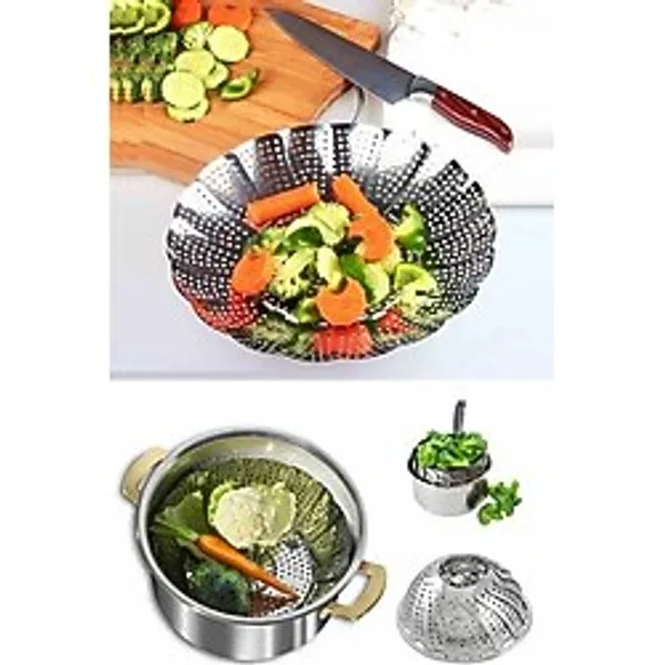 Kitch&Home Paslanmaz Buharda Sebze Pişirme Sepeti Haşlama Aparatı