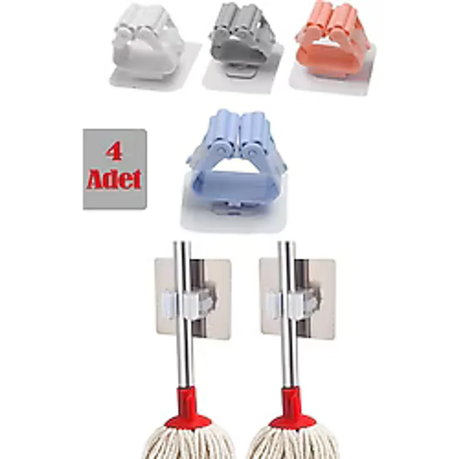 Kitchen Dream 4 Adet Fırça Süpürge Paspas Mop Sapı Tutucu Askı Çok Amaçlı Duvara Monte Mop Askısı
