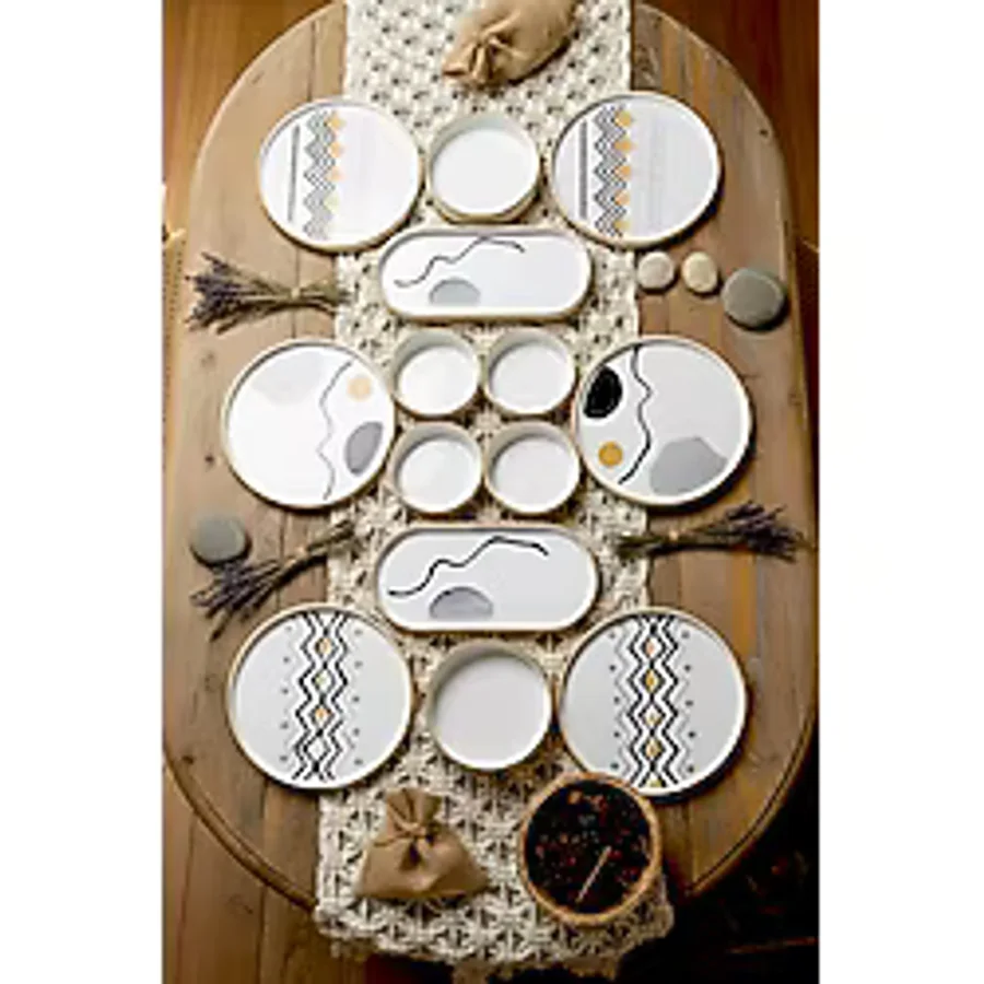 Kitchen Life 14 Parça 6 Kişilik Axial Stackable Kahvaltı Takımı - Lüx Kahvaltılık Sunum Seti Tabağı