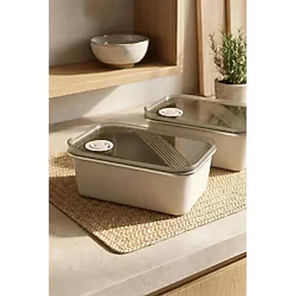 Kitchen Life 2'Li Stainless Paslanmaz Çelik Vakumlu Saklama Kabı,Fırın Ve Kek Kabı 1,3Lt Yemek Kabı Sefer Tası