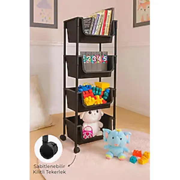 Kitchen Life 4 Katlı Tekerlekli Organizer Raf Oyuncak Dolabı,Mutfak Rafı , Banyo Rafı , Kiler Düzenleyici Sepet