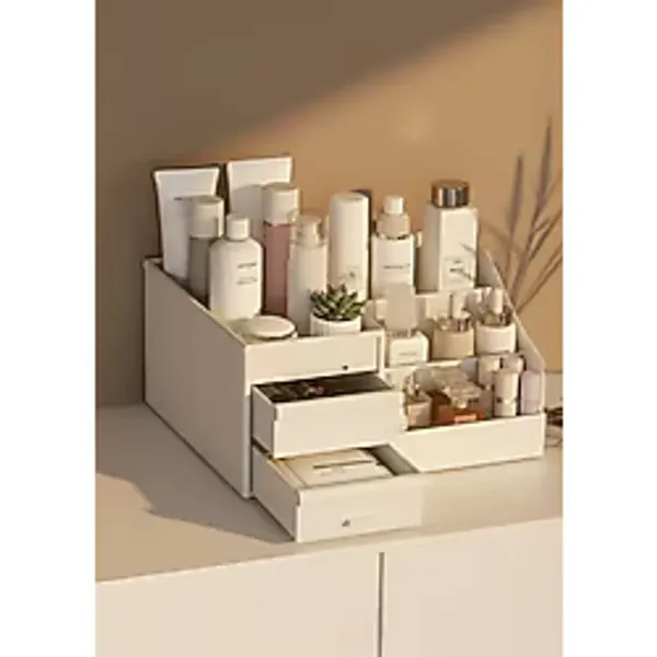 Kitchen Life Beyaz Plastik 3 Katlı 2 Çekmeceli Masaüstü Makyaj Kozmetik Organizer