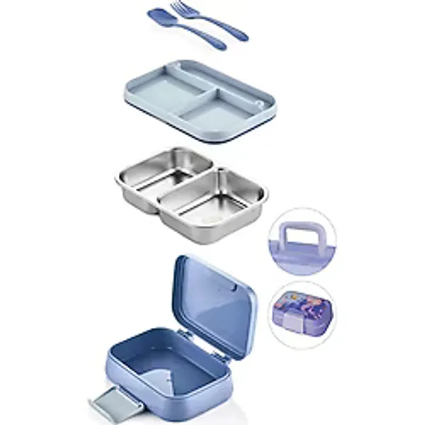 Kitchen Life Happii Vakumlu 4 Bölmeli Paslanmaz Çelik Çocuk Beslenme Kabı - Deniz Kızı Desenli Yemek Kutusu