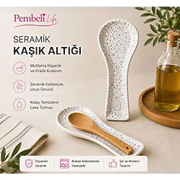 Kitchen Pembelia Seramik Kirli Kaşıklık-Tezgah Üstü Kepçe Kirli Kaşık Altlığı El Yapımı Özel Tasarım Kaşıklık Kaşık Altlık Düzenleyici
