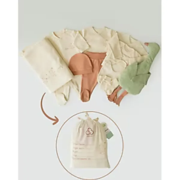 Kitikate Organik Küçük Ördek Unisex 12'li Zıbın Seti Doğum Hediyesi Natural Renkli - Naturel - 0 - 1 Ay
