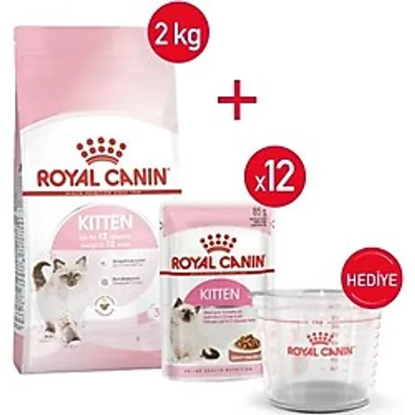 Kitten - Kuru Kedi Maması 2 Kg + Yaş Mama 12X85 Gr + Ölçü Kabı