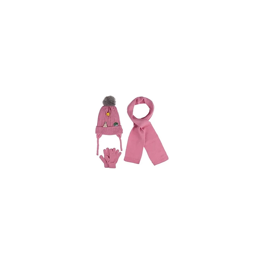 Kitti 1-3 Yaş Kız Bebek & Çocuk Cute Friends Model- İçten Polarlı Atkı Bere Eldiven 3'Lü Set
