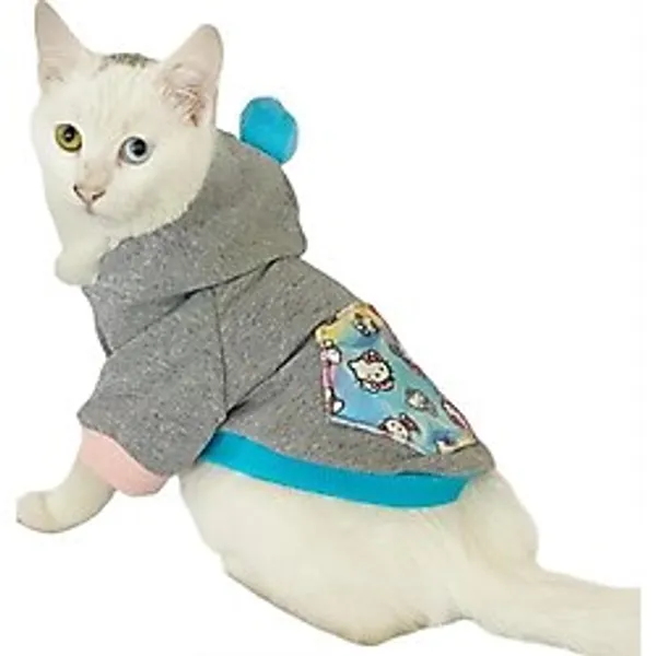 Kitty Grey Kapsonlu Sweatshirt Kedi Süeteri Kedi Kıyafeti