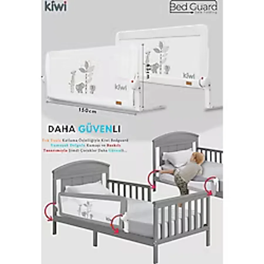 Kiwi Çocuk Yatak Koruyucu Bariyeri ve Yatak Korkuluğu, Ekstra Dolgulu Kumaş
