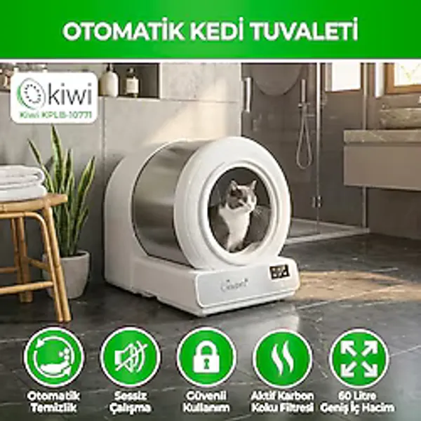 Kiwi KiwiPets Akıllı Kedi Tuvaleti Otomatik Kedi Tuvalet 60L - Geniş İç Hacim, Koku Giderici Özellik (Beyaz)