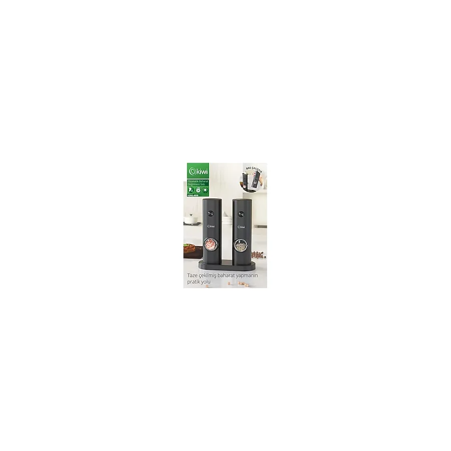Kiwi Kspg-4850 Pilli Işıklı Tuz Karabiber Değirmeni Otomatik Baharat Öğütücü 2li Paket (SİYAH) - Siyah - 70 ml
