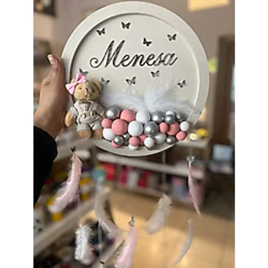 Kız Bebek Ayıcıklı Bubble Kapı Süsü-hastane Odası Kapı Süsü Gümüş - Pembe